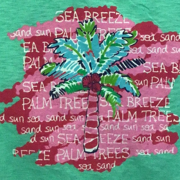 Palm Harbor Women’s Short Sleeved Knit T-shirt Top,Aqua/Fuchsia Palm Tree - Picture 2 of 4